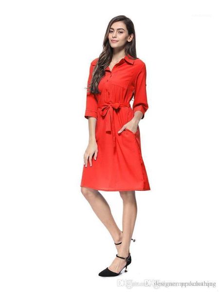 

dresses fashion loose dresses designer solid color womens dresses lapel neck half sleeve ladies casual, Black;gray