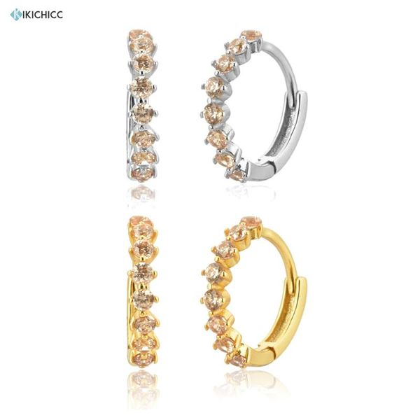 

kikichicc 100% 925 sterling silver 9.5mm champagne hoops huggies cz zircon luxury earring 2020 fine jewelry fashion european, Golden;silver