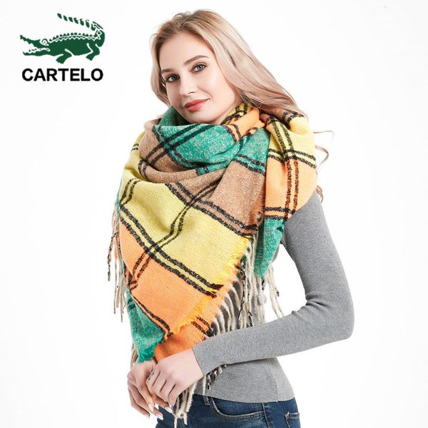 

cartelo new scarf autumn and winter thick beard bristles plaid square scarf increase thickening ladies shawl women, Blue;gray
