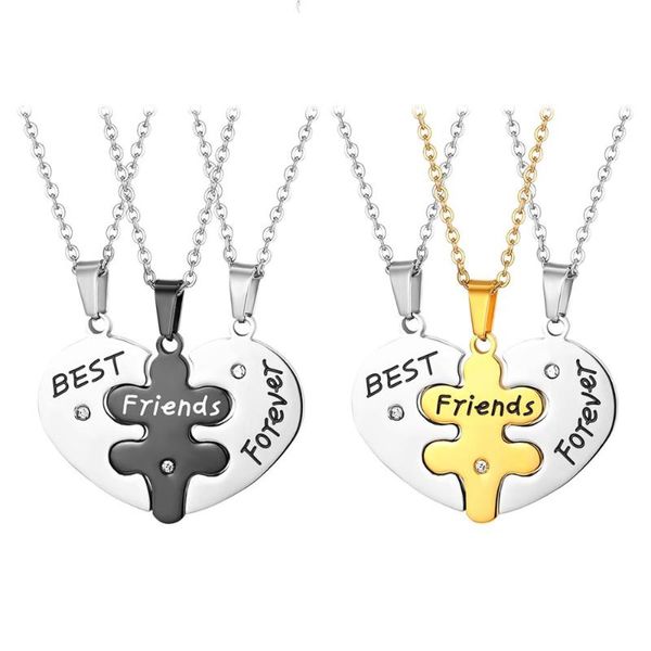 

pendant necklaces boniskiss 3 pieces / set of friends forever necklace chain friendship heart jewelry gift for women girls, Silver