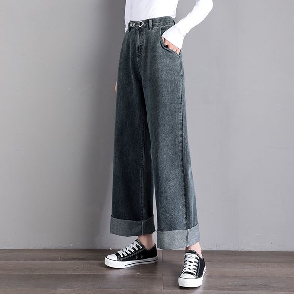 

women's jeans high waist clothes wide leg belt denim clothing streetwear vintage quality fashion harajuku straight leg pants, Blue