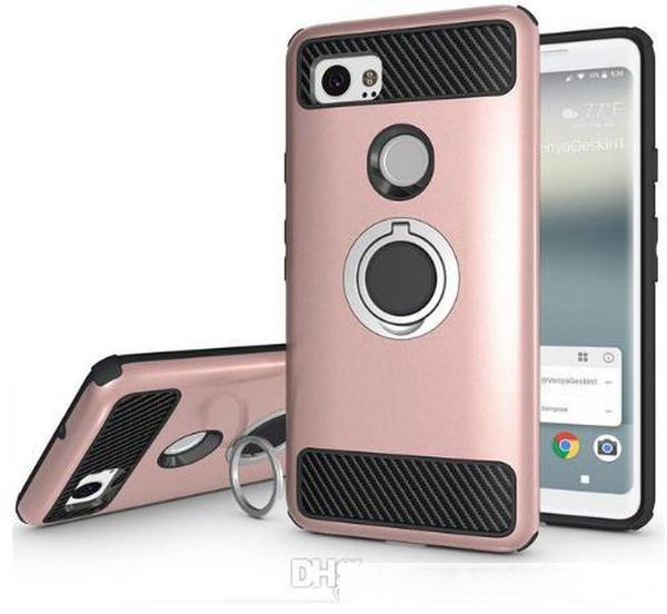 

back cover case for google pixel 2 / 2 xl anti-knock magnetic adsorption 2 in 1 design kickstand with finger ring case