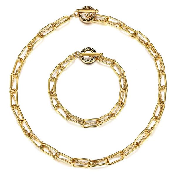 

trendy twisted rolo box chain bracelet neckalce set gold color stainless steel cable chain gifts for her jewelry sets tss019, Silver