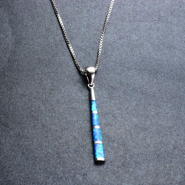 

simple fashion jewelry blue columnar artificial opal pendant necklace girl party charm accessories jewelry birthday gift, Silver