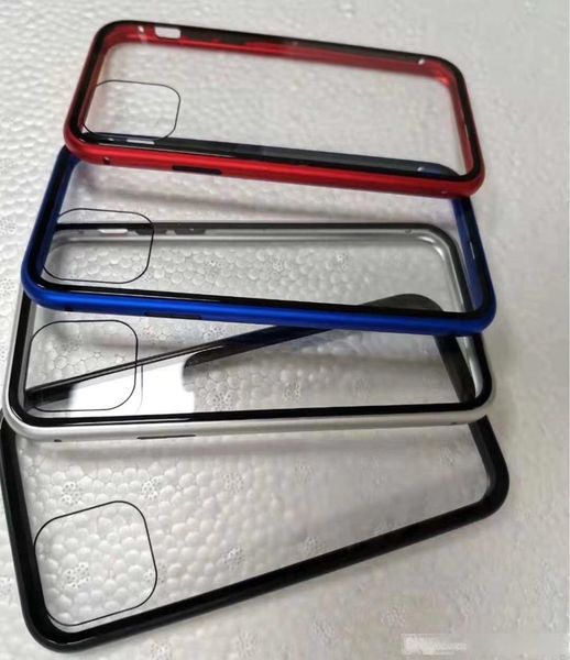 

magnetic adsorption metal phone case for iphone 11 2019 11 pro 11 pro max full coverage aluminum alloy frame with tempered glass back 140pcs