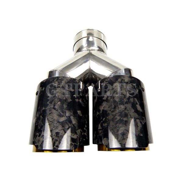 

car universal exhaust muffler straight edge glossy forged carbon fiber dual tip exhaust end pipe tail without logo