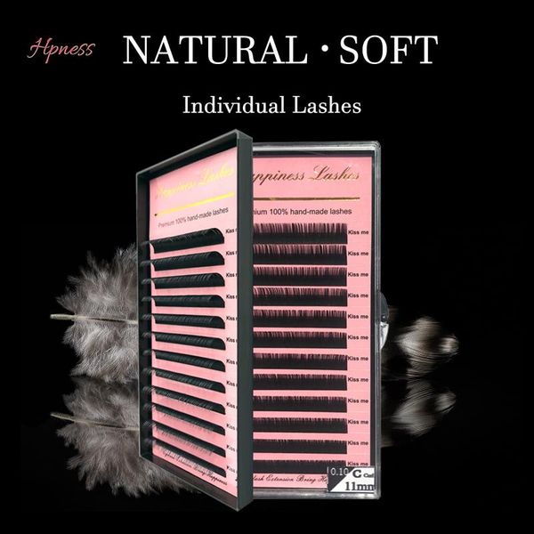 

soft natural long eyelash extensions mink black material 3d individual lashes bcdd+ curls 1 tray/lot all size