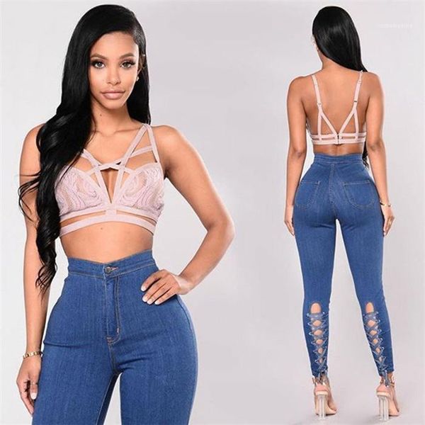 

bandage hollow out jeans designer hight waist slim pencil pants females light washed fashion casual trousers womens, Blue