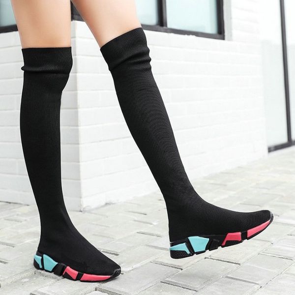 

elastic over the knee boots women socks black boots long thigh high slim knitting sneakers platform designer shoes