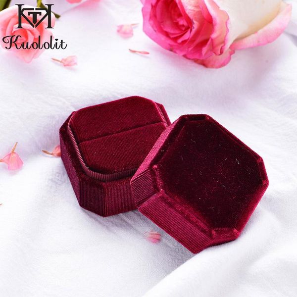 

kuololit 100% handmade velvet jewelry boxes for wedding bride square octagon shape wine red boxes jewelry wholesale new arrival, Pink;blue