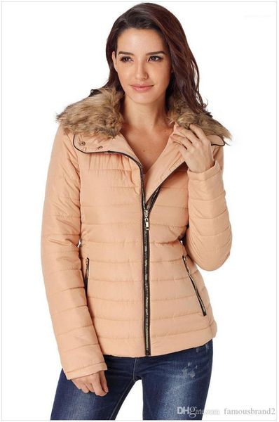 

fur pockets zipper slim fit windbreaker coats women down coats winter thick fake, Black