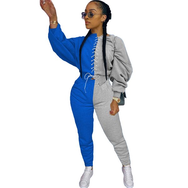 

women tracksuit patchwork color long sleeve sweater pants leggings two pieces set outfits autumn winter casual sports suit s-2xl d91503, Gray