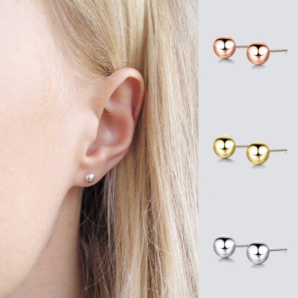 

3/4/5/6/8/10mm punk rock stainless steel small ball stud earrings for women men jewelry pendientes mujer moda piercing brincos, Golden;silver