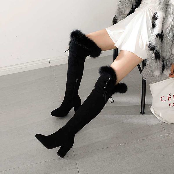 

high heels pumps warm snow boots mujer women casual over the knee boots shoes winter women female round toe platform shoes, Black