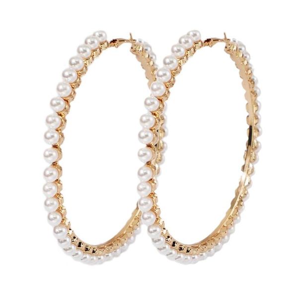

hoop & huggie manilai luxury wedding 90 diameter imitation pearl earrings for women statement big party accessories jewelry, Golden;silver