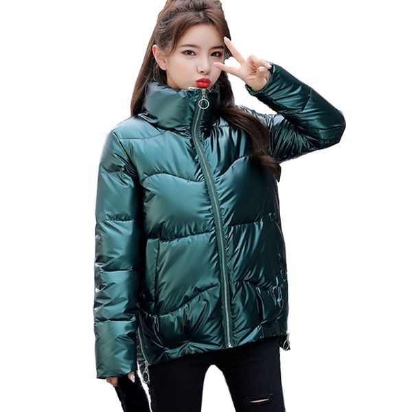 

women's down & parkas jacket women winter coat fashion warm thick solid short cotton padded glossy stand collar student sf0017, Black