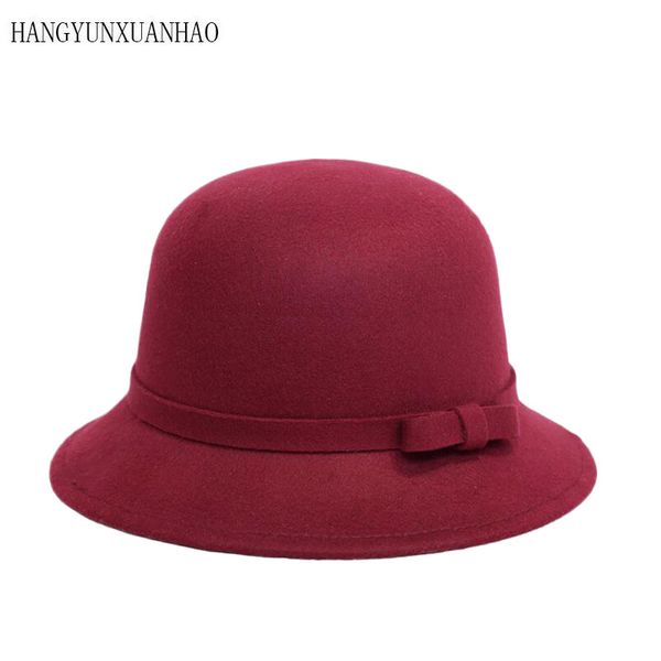 

stingy brim hats dome bow women wool hat autumn bucket sunscreen wide bowler fedora trilby chapeau cap woman fedoras, Blue;gray