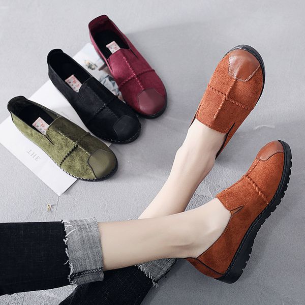 

2020 spring autumn women loafers flats shoes women casual shoes suede slip on boat female comfort ballet flats size 35-43, Black