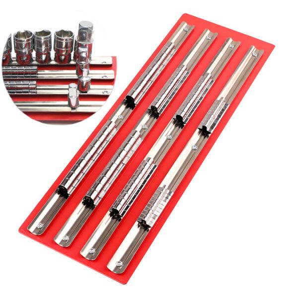 

1/4" 3/8" 1/2" socket wrench storage rack holder drive tool organizer iron rail rack sliding finishing tool holder