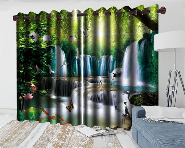 

3d curtain window romantic landscape blackout curtain beautiful crane landscape waterfall decorative interior beautifu curtains