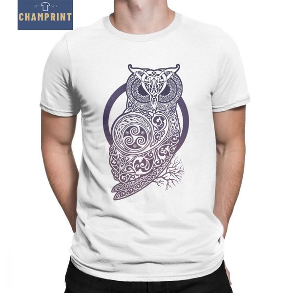 

man's owl viking valhalla odin t-shirt vintage round neck short sleeved cotton tee shirt plus size t shirt