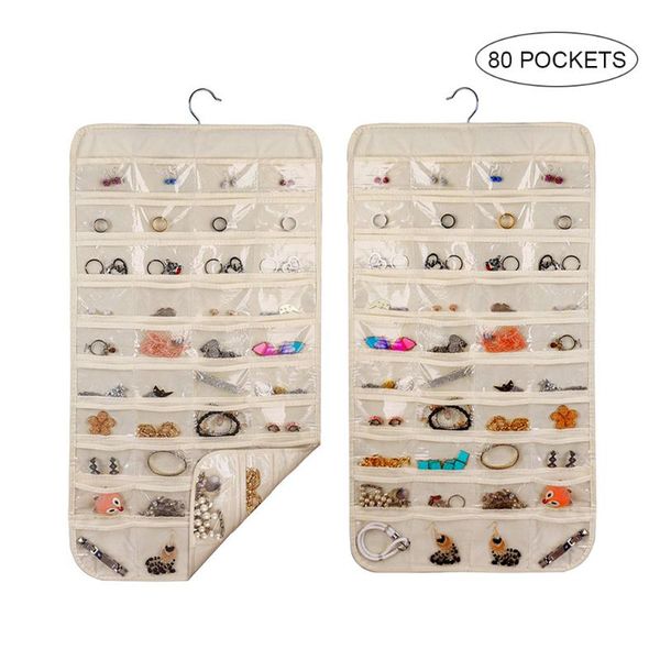 

storage bags 80 pocket hanging loop bag jewelry holder necklace bracelet earring ring organizer display organiser