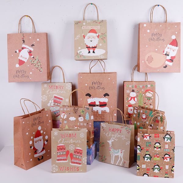 Adorável Natal saco de papel kraft Presente de Natal Criativo Embalagem Bag Eco-friengly sacos de compras portáteis férias Tote sacos de papel VT1670