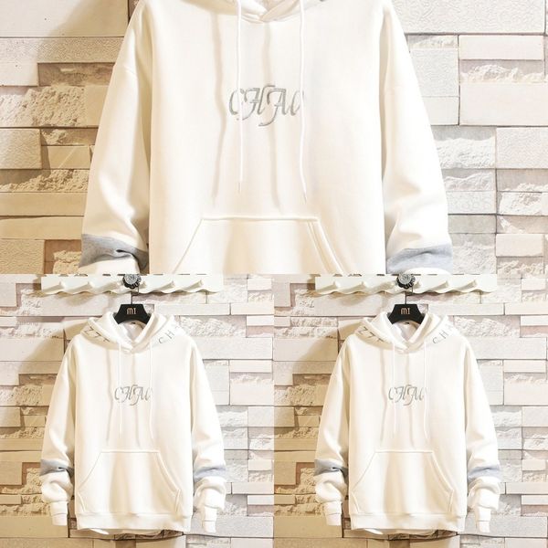 

w008 autumn and winter hooded pullover men's sweater stitching loose fashion brand pullover sweatersweaterhanging brick wall u6182 u, Black