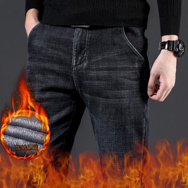 

men's jeans large size 42 44 46 winter 2021 fashion thickening fleece warm slim stretch boyfriend, Blue