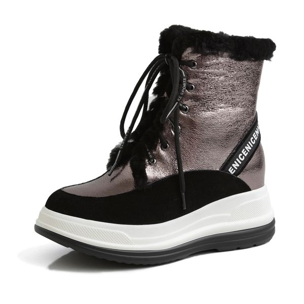 

nature wool snow boots women winter cross strap casual lady shoes g318 woman black silver round toe leather platform ankle boots