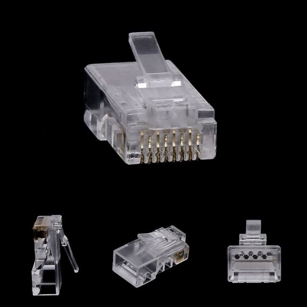 

10pcs rj45 8-pin connector cat6 network cable modular ethernet crystal plugs drop ship