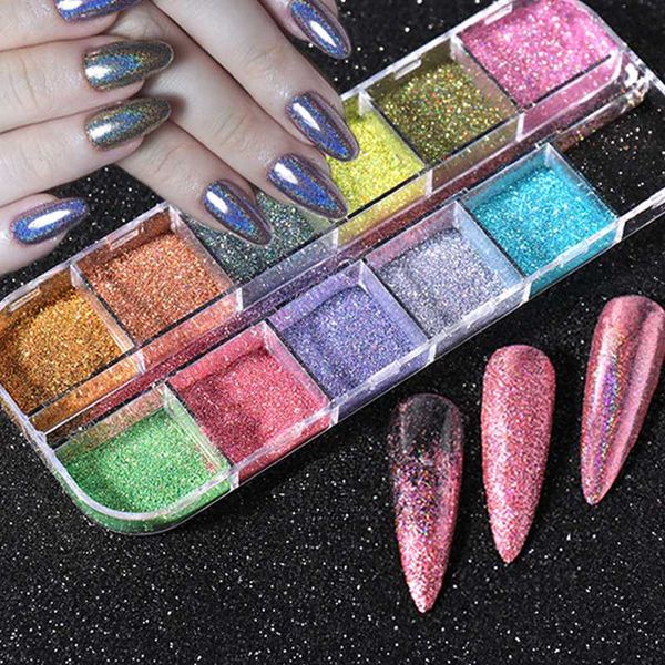 

nail glitter laser holographic silver blue nails dust diy summer charm pigment chrome powder flakes art tips accessories, Silver;gold