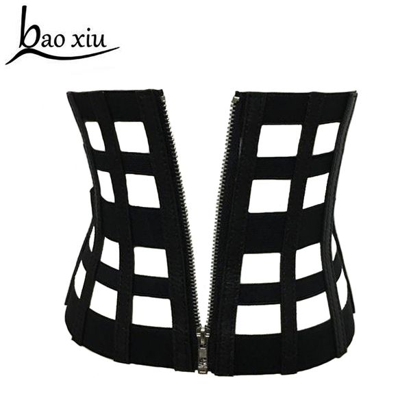 

belts women ultra wide elastic belt adjustable slim corset body shaper hollow faux leather retro design strap, Black;brown