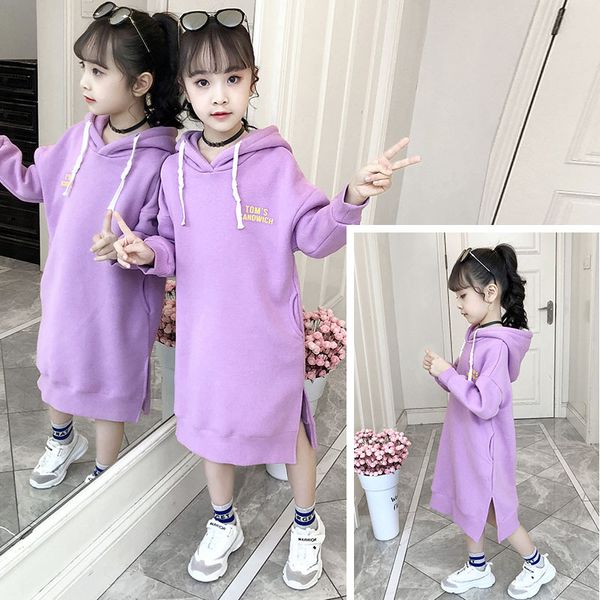 

kids sweatshirt girls hoodie dress autumn winter fleece thick children long sweater dress clothes kids outfits 8 10 12 years, Black