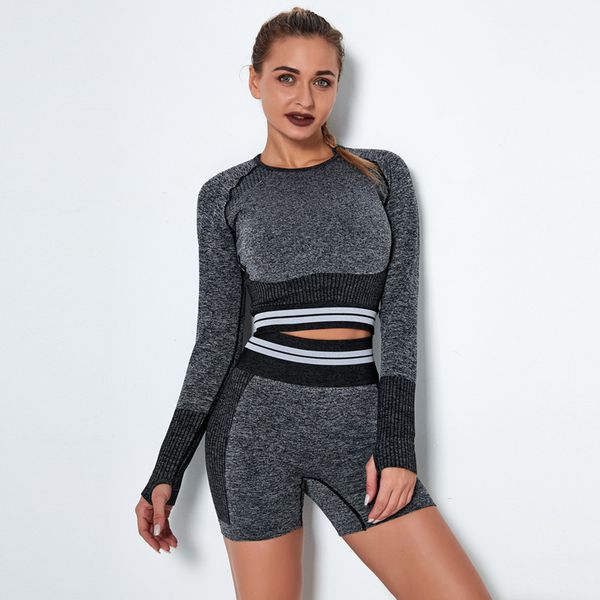 

yoga outfits yushuhua womens striped shirt sports long sleeve crop gym breathable workout clothes fitness wear, White;red