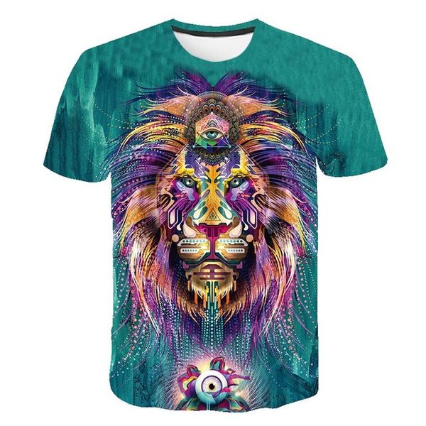 

men o collar ferocious tiger and lion short sleeved 3d print shirts comics plus size anime men clothing