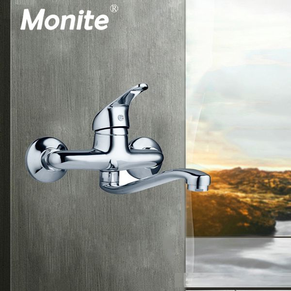 

monite wall mounted bathtub chrome brass bathroom basin mixer faucet sink tap & cold water mixer retail laundry faucet t200107