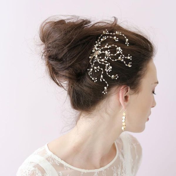

pure handmade delicate pearl crystal spray flower bridal style headdress hair accessories bridal wedding accessories twigs, Golden;silver