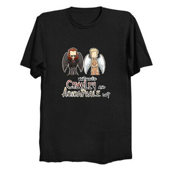 

what would crowley and aziraphale do good omens funny chibi black t-shirt s-3xl birthday gift tee shirt