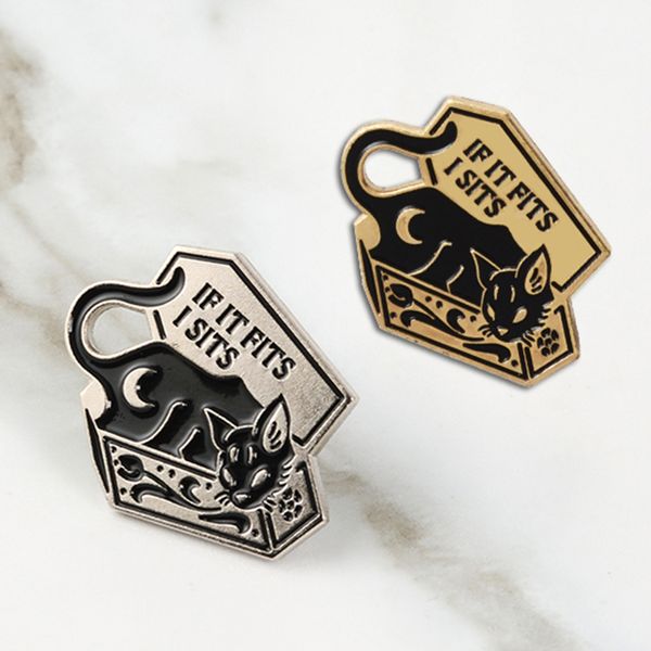 

cat story meowth super lovely lazy cat in box if i fits i sits hard enamel cartoon animal brooches lapel pins jewelry, Gray