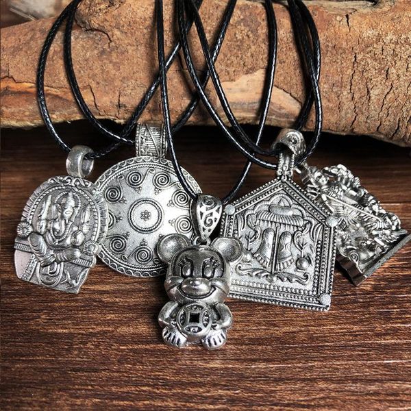 

pendant necklaces vintage pendants & leather cord necklace women, Silver