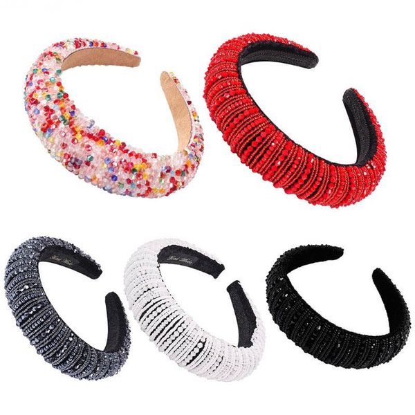 Luxo da jóia completa colorida do falso de cristal frisado cabelo casamento nupcial Hoop Crown Headband Mulheres esponja acolchoado Bandana