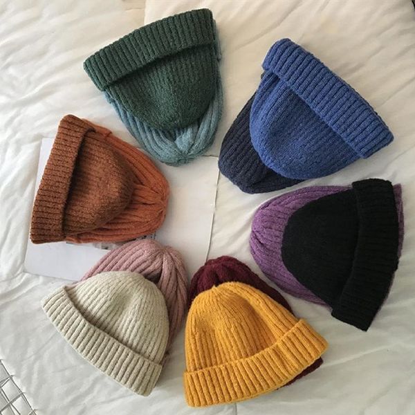 

new candy colors short sailor melon hat warm knitted hats for women soft trendy hat kpop style wool beanie elegant all-match, Blue;gray
