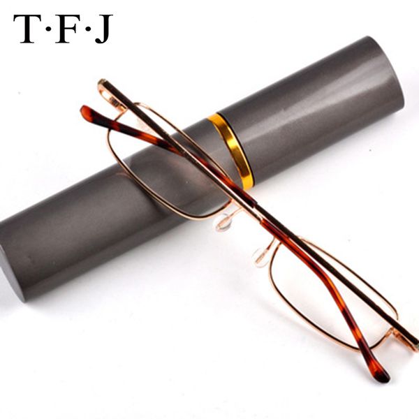 

sunglasses 1pc portable slim reading glasses mini metal presbyopic 1.00-4.00 diopter stainless steel frame with tube case, White;black