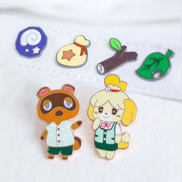 

npc island tom nook enamel pins fossils bag bells tree branch leaf medal brooch backpack accessories animal crossings fans gift, Gray