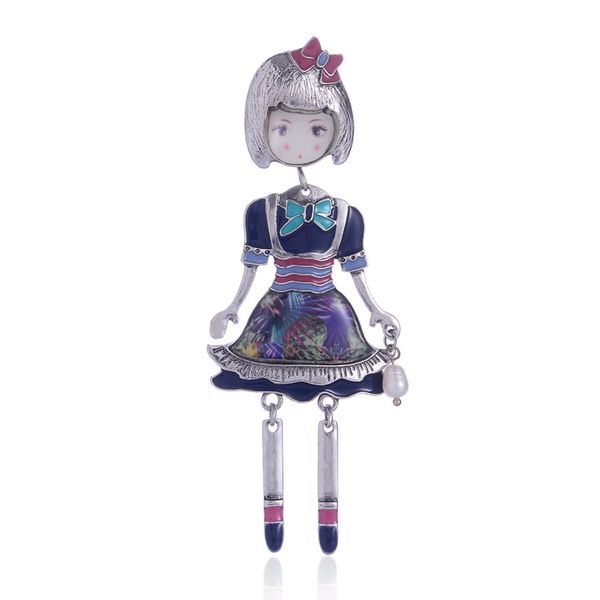 

brooch of enamel alloy cute dolls brooch clothes scarf decoration ethnic jewelry pin for women girls teens gift souvenir, Gray