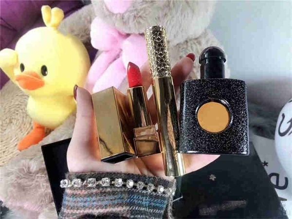 

trendy preferential goods three piece set of lipstick, perfume and mascara perfect gift for girl exquisite packaging gift box