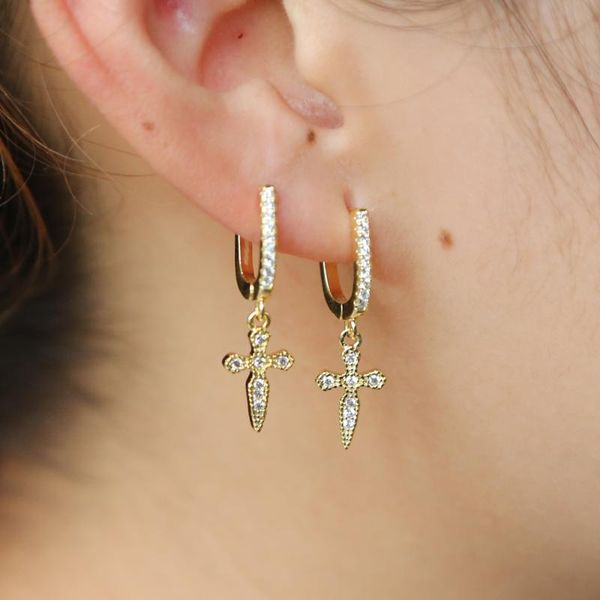 

dangle & chandelier fashion women boy costume jewelry drop earrings cross charm vintage pave cz gold-color crosses earring, Silver
