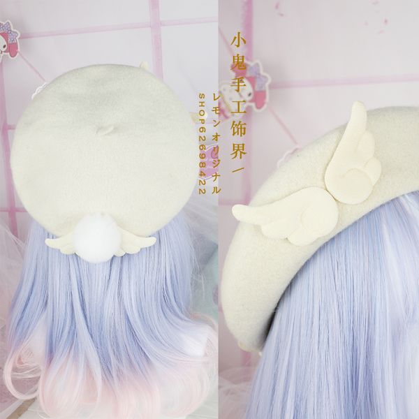 

berets mori lolita sweet beauty pancake hat beret wool autumn and winter painter, Blue;gray
