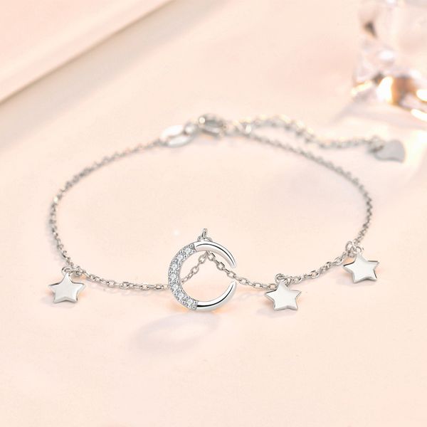 

anklets moon star simple bracelet 925 sterling silver charm bracelets classical design female fashion party wedding gift, Red;blue